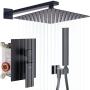 Tenfe Shower System with 10 Inches Rain Shower Head and Square Handheld Spray, Matte Black Wall Mounted Rainfall Showerhead Combo Set (Contain Brass Rough-in Valve Body and Trim)