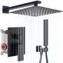 Tenfe Shower System with 10 Inches Rain Shower Head and Square Handheld Spray, Matte Black Wall Mounted Rainfall Showerhead Combo Set (Contain Brass Rough-in Valve Body and Trim) Tenfe Shower System with 10 Inches Rain Shower Head and Square Handheld Spray, Matte Black Wall Mounted Rainfall Showerhead Combo Set (Contain Brass Rough-in Valve Body and Trim)