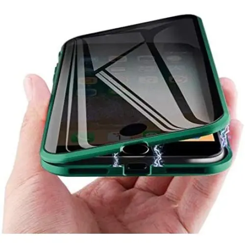 MIMEI Privacy Magnetic Case for iPhone X/Xs 5.8'', Clear Double Sided Tempered Glass [Magnet Absorption Metal Bumper Frame] Thin Anti-Spy 360 Full Protective Phone Case 5.8 (Green, X/Xs 5.8'')