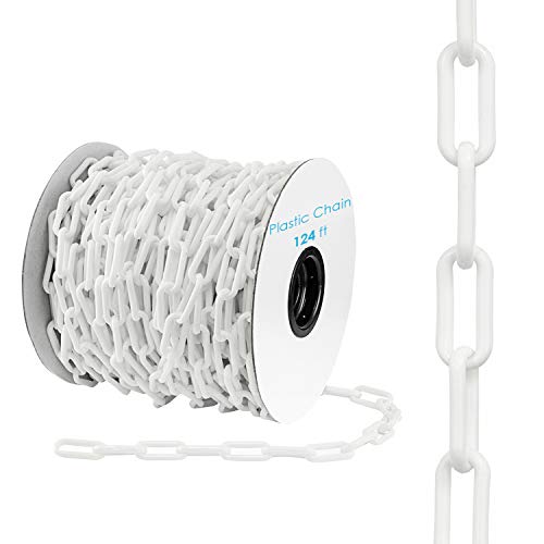 Houseables Plastic Chain, Safety Barrier, 124 Foot, 2'' Links, Light Weight, UV Protected, Accessory for Crowd Control, Queue Line, Decoration, Chains Link Fence (White)