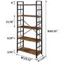 OIAHOMY Industrial Bookshelf，5-Tier Vintage Bookcase and Bookshelves，Rustic Wood and Metal Shelving Unit，Display Rack and Storage Organizer for Living Room, Rustic Brown