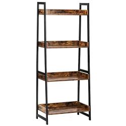 IRONCK Industrial Bookshelf 4-Tier, Bookcase 60'' H Ladder Shelf, Storage Shelves Rack Shelf Unit, Accent Furniture Metal Frame, Home Office Furniture for Bathroom, Living Room, Vintage Brown