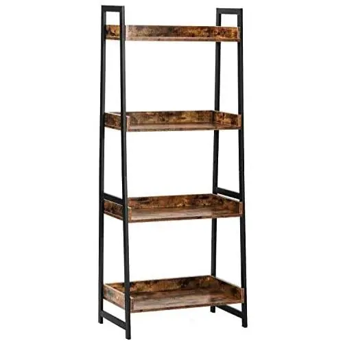 IRONCK Industrial Bookshelf 4-Tier, Bookcase 60'' H Ladder Shelf, Storage Shelves Rack Shelf Unit, Accent Furniture Metal Frame, Home Office Furniture for Bathroom, Living Room, Vintage Brown IRONCK Industrial Bookshelf 4-Tier, Bookcase 60'' H Ladder Shelf, Storage Shelves Rack Shelf Unit, Accent Furniture Metal Frame, Home Office Furniture for Bathroom, Living Room, Vintage Brown
