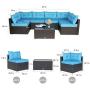 Amolife 7 Pieces Patio PE Rattan Sofa Chair Set Outdoor Sectional Furniture Black Wicker Conversation Set with Cushions and Tea Table
