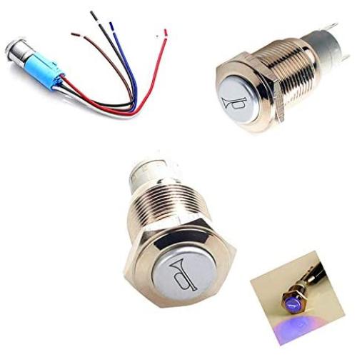 AIHOME Latching Push Button Switch Car Horn Button Switch momentary Push Button Switch 12V Speaker Horn Button Switch 16mm LED On/Off Switch Reset Switch Button Metal Horn Switch with Socket Plug