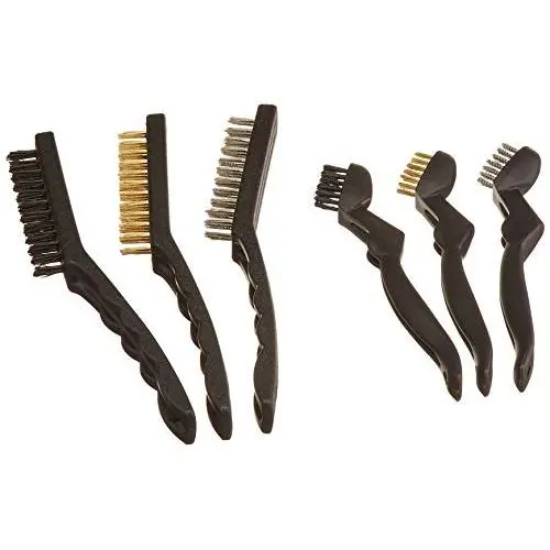 HOYIN 6PC Wire Scatch Brush Set, Zinc Platd and Brass Coated and Nylon Wire,3 and 5 Rows HOYIN 6PC Wire Scatch Brush Set, Zinc Platd and Brass Coated and Nylon Wire,3 and 5 Rows