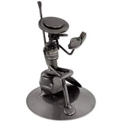 Handmade Auto Part Quixote Reads Cervantes Sculpture (Mexico) Grey Metal