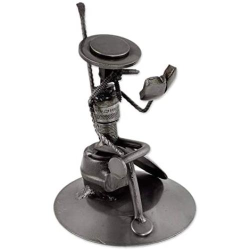 Handmade Auto Part Quixote Reads Cervantes Sculpture (Mexico) Grey Metal