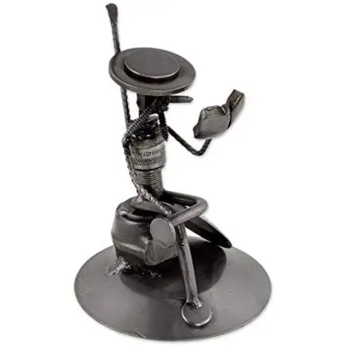 Handmade Auto Part Quixote Reads Cervantes Sculpture (Mexico) Grey Metal Handmade Auto Part Quixote Reads Cervantes Sculpture (Mexico) Grey Metal
