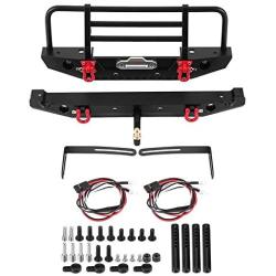 Drfeify RC Metal Front Rear Bumper with LED Lights Spare Parts Fit for Traxxax TRX-4 for SCX10II 90046 1/10 RC Model Cars