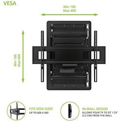 Kanto R500 Recessed In-Wall Full Motion Articulating TV Mount for 46-inch to 80-inch TVs | Ultra Low Profile | Swivel and Tilt Capable | Cable Management for Clean Setup