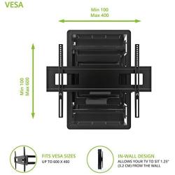 Kanto R500 Recessed In-Wall Full Motion Articulating TV Mount for 46-inch to 80-inch TVs | Ultra Low Profile | Swivel and Tilt Capable | Cable Management for Clean Setup