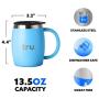 Coffee Mug with Lid (Set of 2) – Stainless Steel Camping Mug with Handle, Double Wall & Insulated Metal Cup - BPA Free, Shatterproof, Dishwasher Safe (13.5oz)