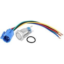 Push Button Switch,12V Blue LED 0.7in Metal Push Button ON/OFF Switch Accessory Part for Auto Motorcycle