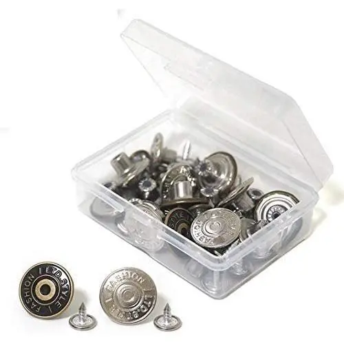 20 Sets Replacement Jean Buttons 17mm Combo Copper Tack Buttons Replacement Kit with Rivets and Metal Base in Plastic Storage Box 20 Sets Replacement Jean Buttons 17mm Combo Copper Tack Buttons Replacement Kit with Rivets and Metal Base in Plastic Storage Box