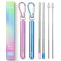 Flyby Portable Reusable Drinking Straws | Collapsible & Foldable Telescopic Stainless Steel Metal Straw Dispenser | Final Aluminum Case, Long Cleaning Brush, Silicone Tip | Light Blue & Pink | 2-Pack