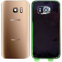 CELL4LESS Compatible Back Glass Cover Back Door w/Installed Camera Lens, Custom Removal Tool & Installed Adhesive Replacement for Samsung Galaxy S7 - All Models G930 - OEM Replacement (Gold)