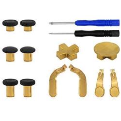 E-MODS GAMING 12 in 1 - Metal Mod 6 Swap Thumbsticks Joysticks, 4 Paddles & 2 Dpads with Open Tool for Xbox One Elite Controller (Gold)