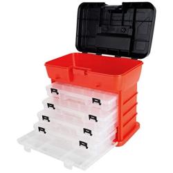 Storage and Toolbox- Durable Organizer Utility Box with 4 Compartments for Hardware, Fish Tackle, Beads, and More by Stalwart (Red) (75-3182A)