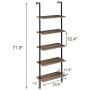 SUPERJARE Industrial Ladder Shelf, 5-Tier Wood Wall-Mounted Bookcase with Stable Metal Frame, 72 Inches Storage Rack Shelves Display Plant Flower, Stand Bookshelf for Home Office - Vintage Brown