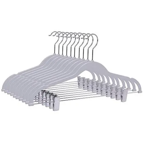 Quality Plastic 20-Pack Non Velvet Non-Flocked Thin Compact Coat Hangers with Metal Clips for Skirts Pants Blouses 360° Swivel Hook (Gray, 20) Quality Plastic 20-Pack Non Velvet Non-Flocked Thin Compact Coat Hangers with Metal Clips for Skirts Pants Blouses 360° Swivel Hook (Gray, 20)