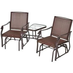 Outsunny 2 Person Outdoor Sling Fabric Double Glider Rocker Chair with Table, Brown