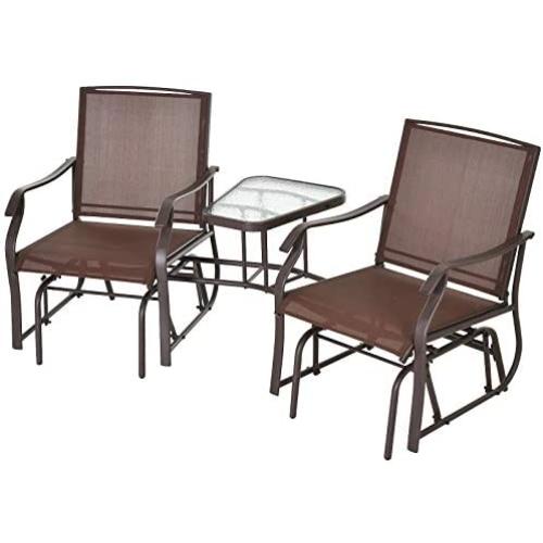Outsunny 2 Person Outdoor Sling Fabric Double Glider Rocker Chair with Table, Brown Outsunny 2 Person Outdoor Sling Fabric Double Glider Rocker Chair with Table, Brown