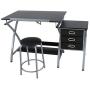 HomGarden Adjustable Drawing Desk Drafting Table Folding Art Craft Table Station w/Stool and 3 Storage Drawers
