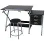HomGarden Adjustable Drawing Desk Drafting Table Folding Art Craft Table Station w/Stool and 3 Storage Drawers