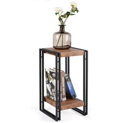 FIVEGIVEN Accent Side Table for Small Spaces End Table Rustic Industrial Metal Brown 21.9 Inch