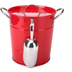 T586 4L Red Metal Double Walled Ice Bucket Set With Lid And Scoop