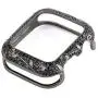 Bling Cases Compatible for Apple Watch 38mm 40mm 42mm 44mm, Rhinestone Crystal Diamond Stainless Steel Cover Protector for iWatch Series 6 SE Series 5 Series 4 Series 3/2/1 (Black Flower, 38 mm)