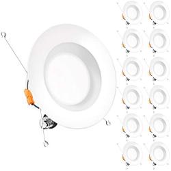 Bbounder (12 Pack) 5/6 inch LED Dimmable Recessed Lighting, Retrofit Downlight with Smooth Trim, 5000K Daylight, 12W=100W, 1000LM, Simple Retrofit Installation, IC Rated No Flicker, Energy Star & ETL