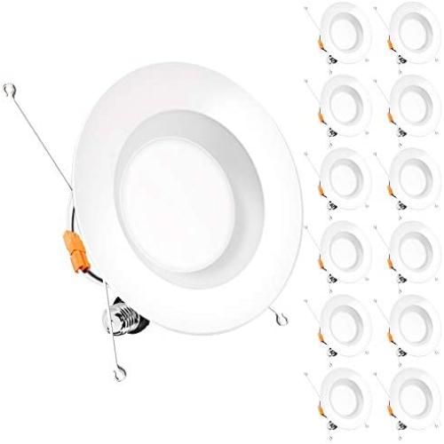 Bbounder (12 Pack) 5/6 inch LED Dimmable Recessed Lighting, Retrofit Downlight with Smooth Trim, 5000K Daylight, 12W=100W, 1000LM, Simple Retrofit Installation, IC Rated No Flicker, Energy Star & ETL