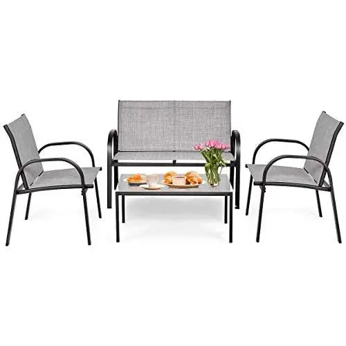 Tangkula 4 Piece Patio Furniture Outdoor Sofa Garden Lawn Sectional Conversation Set Outdoor Garden Poolside Glass Top Tea Coffee Table and Chairs with Smooth Armrest (Gray) Tangkula 4 Piece Patio Furniture Outdoor Sofa Garden Lawn Sectional Conversation Set Outdoor Garden Poolside Glass Top Tea Coffee Table and Chairs with Smooth Armrest (Gray)