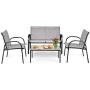 Tangkula 4 Piece Patio Furniture Outdoor Sofa Garden Lawn Sectional Conversation Set Outdoor Garden Poolside Glass Top Tea Coffee Table and Chairs with Smooth Armrest (Gray)