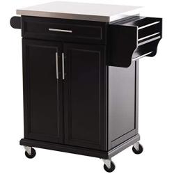 HOMCOM Wood Stainless Steel Multi- Storage Rolling Kitchen Island Utility Cart with Wheels - Black