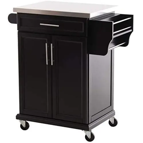 HOMCOM Wood Stainless Steel Multi- Storage Rolling Kitchen Island Utility Cart with Wheels - Black HOMCOM Wood Stainless Steel Multi- Storage Rolling Kitchen Island Utility Cart with Wheels - Black