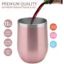 MUCHENGHY 12 oz Stemless Wine Glass Tumbler with Lid Stainless Steel Double Wall Vacuum Insulated Travel Cup (Rose Gold-1 pack)
