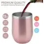 MUCHENGHY 12 oz Stemless Wine Glass Tumbler with Lid Stainless Steel Double Wall Vacuum Insulated Travel Cup (Rose Gold-1 pack)