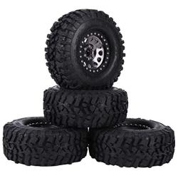 4pcs RC Hub Wheel Rim and Tires, Universal 2.2 Inch Metal Wheel Hub Crawler Rubber Tire RC Car Accessory (Titanium)