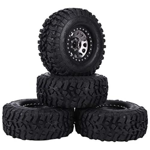 4pcs RC Hub Wheel Rim and Tires, Universal 2.2 Inch Metal Wheel Hub Crawler Rubber Tire RC Car Accessory (Titanium)