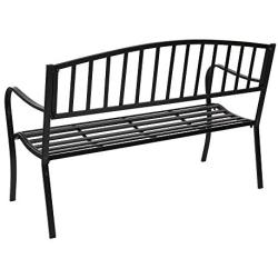 VINGLI 51'' Patio Outdoor Metal Bench,Powder Coated Cast Iron Steel Vertical Grid Design for Garden Path Yard Lawn Work Entryway Decor Deck, Black