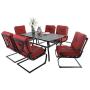 PHI VILLA 7 Piece Patio Dining Set with 60''x38'' Rectangular Large Metal Dining Table and 6 Pcs Outdoor C-Spring Motion Dining Chairs, Padded with Red Cushion for Patio Backyard