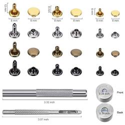 480 Sets Leather Rivets, 3 Sizes 4 Colors Double Cap Rivet Tubular Metal Studs with Setting Tools for DIY Leather Craft, Clothes, Shoes, Bags, Belts Repair Decoration