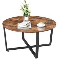 VASAGLE ALINRU Round Coffee Table, Industrial Style Cocktail Table, Durable Metal Frame, Easy to Assemble, for Living Room, Rustic Brown ULCT88X