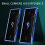 MME ASUS ROG 2 Phone Case Bumper Metal Luminescent Rubber Corner Shockproof Full Body Protection with Tempered Glass Screen Protector and Anti-Scratch Carbon Fiber Skin Back (Blue)