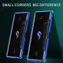 MME ASUS ROG 2 Phone Case Bumper Metal Luminescent Rubber Corner Shockproof Full Body Protection with Tempered Glass Screen Protector and Anti-Scratch Carbon Fiber Skin Back (Blue)