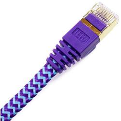 Tera Grand - 3FT - CAT7 10 Gigabit Ethernet Ultra Flat Patch Cable for Modem Router LAN Network - Braided Jacket, Gold Plated Shielded RJ45 Connectors, Faster Than CAT6a CAT6 CAT5e, Purple & Blue