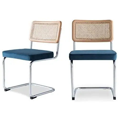 Edloe Finch SET OF 2 Rattan Back - Velvet Cushion, Blue, Edloe Finch SET OF 2 Rattan Back - Velvet Cushion, Blue,
